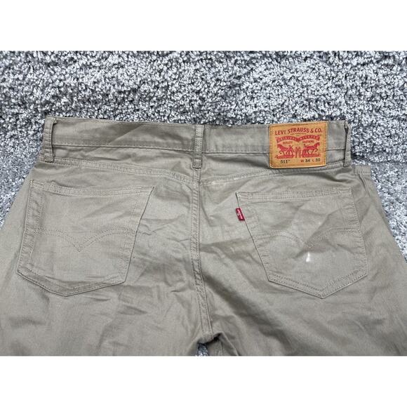 Levi Pants Strauss Mens 34x30 KhakiBeige 511Straight Leg Uniform Work Classicore - Picture 3 of 10